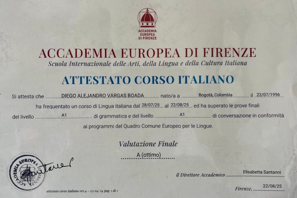 Credentials A1 Italian Certificate